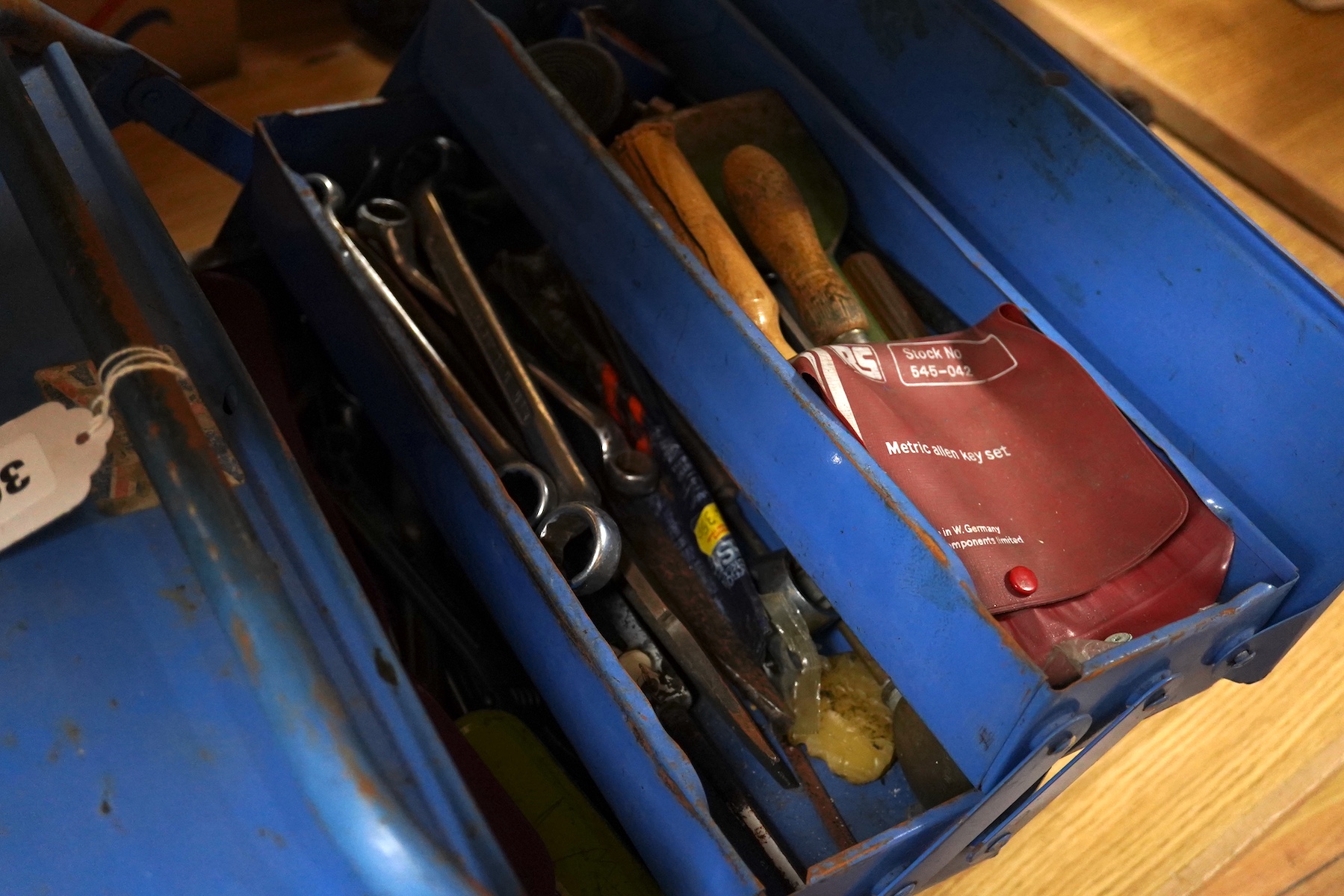 Two double-sided storage cases of valves for radio and television, etc. manufactured by Mullard, Pinnacle, Ediswan, Mazda, Marconi, etc., most in their original card boxes, together with a collection of tools including t